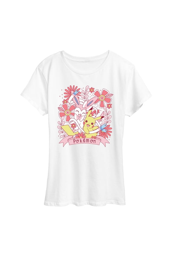 Pokémon - Valentine Florals Pikachu Sylveon - Women's Short Sleeve Graphic T-Shirt