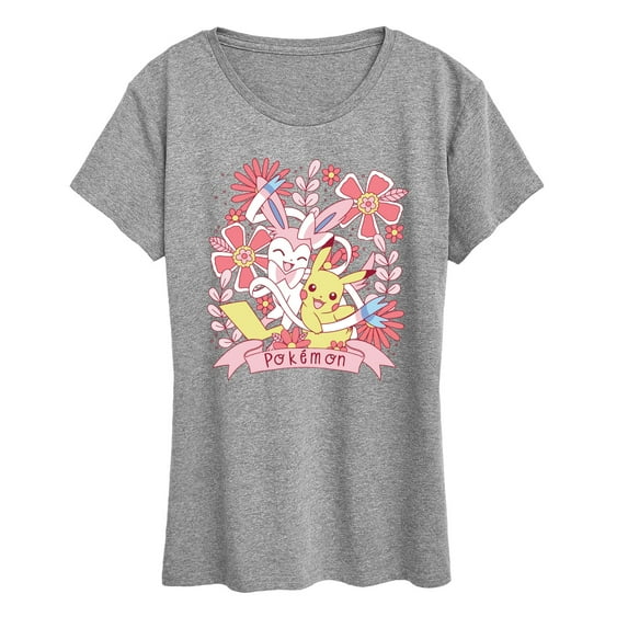Pokémon - Valentine Florals Pikachu Sylveon - Women's Short Sleeve Graphic T-Shirt