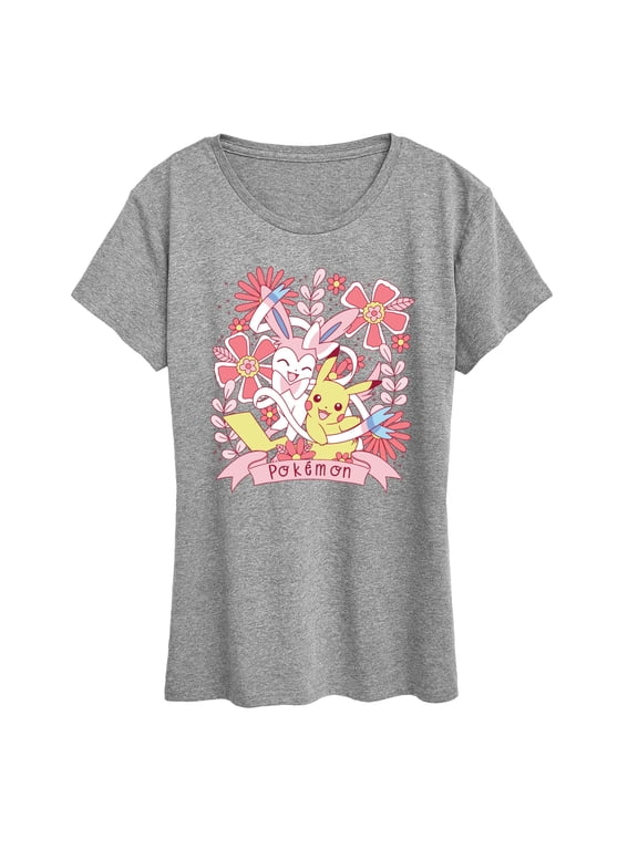Pokémon - Valentine Florals Pikachu Sylveon Women's Short Sleeve Graphic T-Shirt
