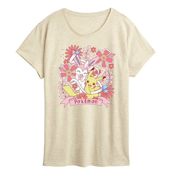Pokémon - Valentine Florals Pikachu Sylveon - Women's Short Sleeve Graphic T-Shirt