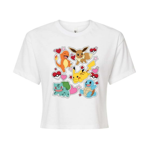 Pokémon - Valentine's Day Heart Sticker - Juniors Cropped Graphic T-Shirt
