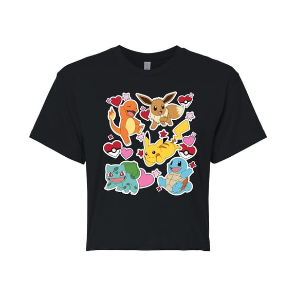 Pokémon - Valentine's Day Heart Sticker - Juniors Cropped Graphic T-Shirt