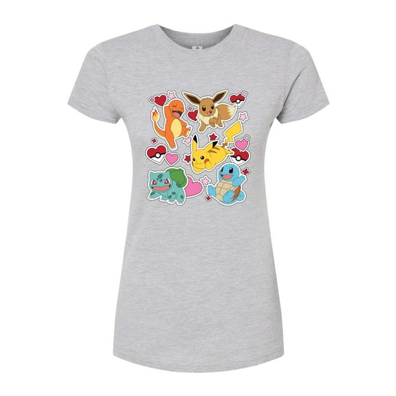 Pokémon - Valentine's Day Heart Sticker - Juniors Fitted Graphic T-Shirt