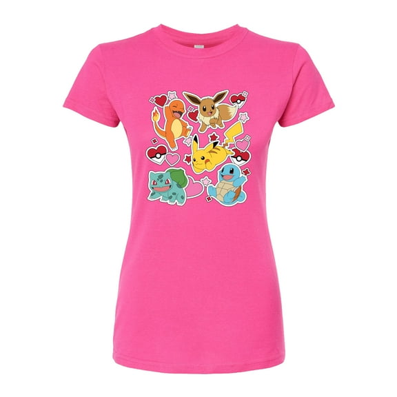 Pokémon - Valentine's Day Heart Sticker - Juniors Fitted Graphic T-Shirt