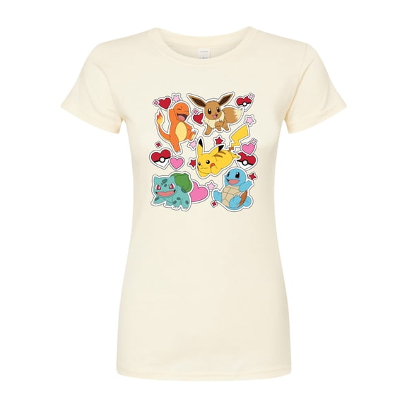 Pokémon - Valentine's Day Heart Sticker - Juniors Fitted Graphic T-Shirt