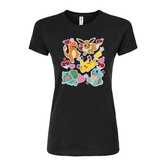 Pokémon - Valentine's Day Heart Sticker - Juniors Fitted Graphic T-Shirt