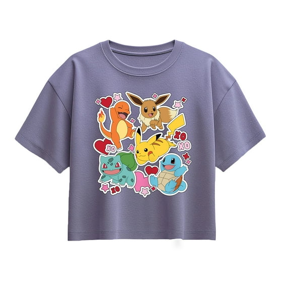 Pokémon - Vday Sticker Pokémon  - Youth Girl Short Sleeve Boxy Tee