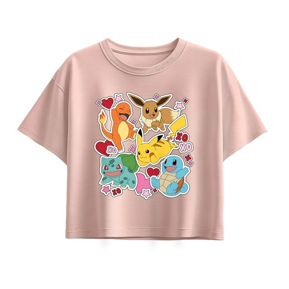 Pokémon - Vday Sticker Pokémon  - Youth Girl Short Sleeve Boxy Tee