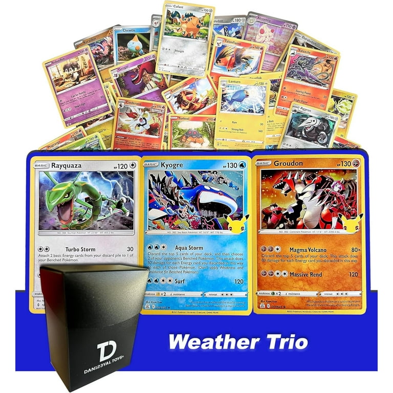 Pokmon Weather Trio TCG Random Assortment Bundle || Guaranteed Weather  Trio + 6 Holographic Cards + 6 High HP Cards + Dan123yal Deck Box -  Walmart.com