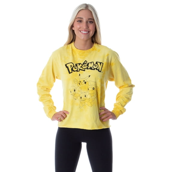 Pokémon Women's Pikachu Starter Group Long Sleeve Tie Dye Adult T-Shirt
