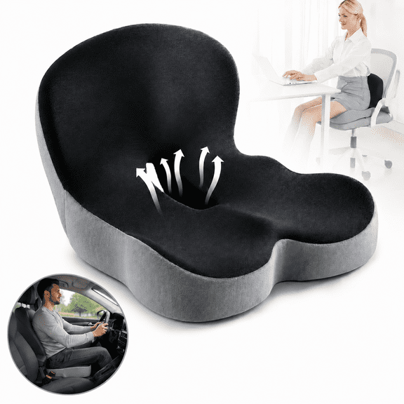PokEpic Memory Foam Car Seat Cushion with Back Support, Black/Gray