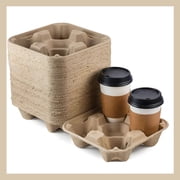 Pokanic 4 Cup Tray Carrier [50 Pack] 8 to 32 oz No-Spill-Mess Biodegradable Eco-Friendly Disposable Cup Hot Cold Coffee Beverage Drinks Take-Out Togo Delivery Shop Restaurant 50 Pack, 4 Cup Tray