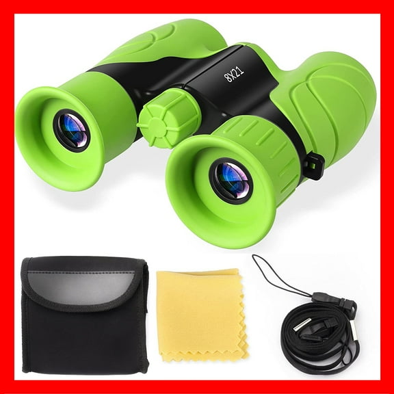 Pokanic Binoculars Kids High-Resolution 8 x 21 Optics Compact Size Outdoor Camping, Travel, Spy Games, Hiking, Bird Watching, Adventure, Education, Wildlife, Nature Exploration (Green)