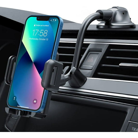 Pokanic Car Cell Phone Mount Stand Holder Cradle Dashboard Windshield Washable Sticky Gel Pad 360 Rotation Three-Side Grips Universal (Windshield Long Mount)