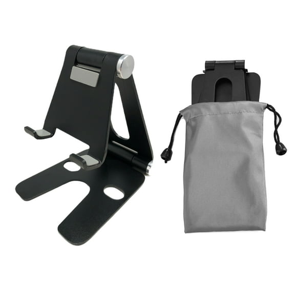 Pokanic Cell Phone Fully Foldable Stand Dock Holder Cradle Mount Organizer Charger Station Table Desk Bed Office School Kitchen Travel Portable Adjustable Multi-Angle Aluminum Pouch (Black)