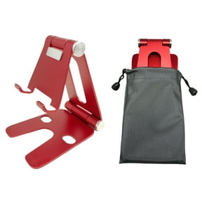 Pokanic Cell Phone Fully Foldable Stand Dock Holder Cradle Mount Organizer Charger Station Table Desk Bed Office School Kitchen Travel Portable Adjustable Multi-Angle Aluminum Pouch (Red)