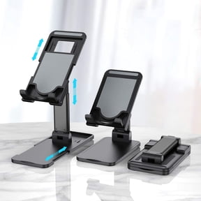 Pokanic Cell Phone Tablet Stand Mount Fully Foldable Dock Holder Cradle Charger Station Desk Room Office School Kitchen Travel Portable Adjustable Multi-Angle Non-Slip Durable Stable (Black)