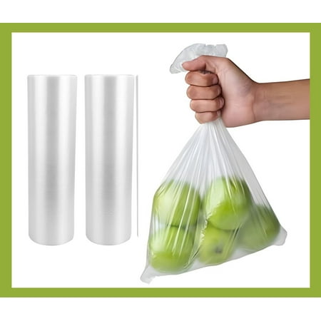 Pokanic Clear Plastic 10" x 15" - 700 Produce Bags Reusable Washable Freshness Disposable Continuous Roll Easy Peel Off Kitchen Office Grocery Home Use Food Fruits Storage(2 Rolls, 10 x 15-700 Bags)