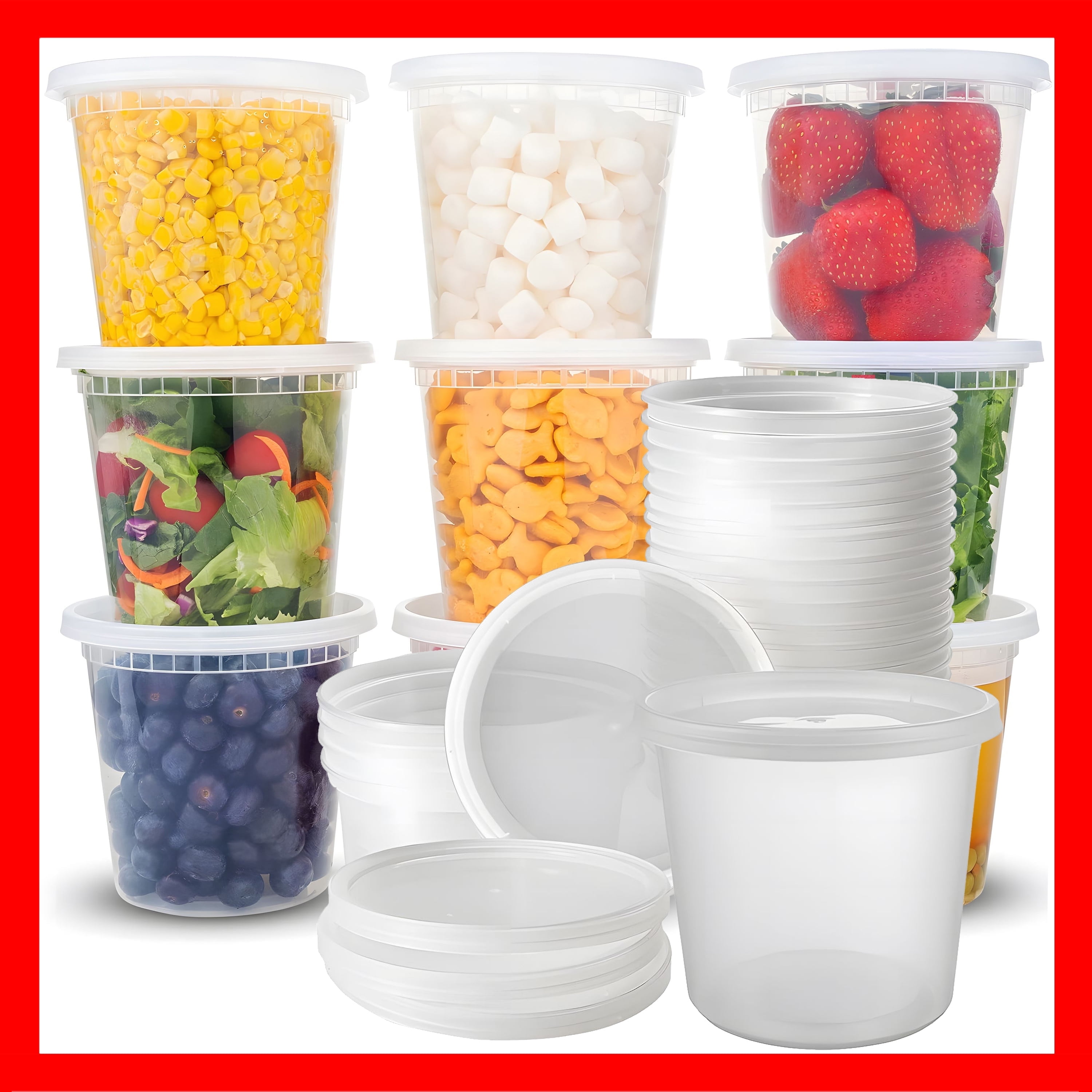 Pokanic Food Storage Containers [20 Set] 24 oz Plastic Deli Containers ...