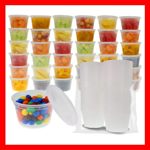 Pokanic Food Storage Containers [5 Set] 12 oz Plastic Deli Containers with Lids Slime Soup Meal Prep Reusable | BPA Free | Stackable | Leakproof | Microwave/Dishwasher/Freezer Safe (5 Set, 12 oz)