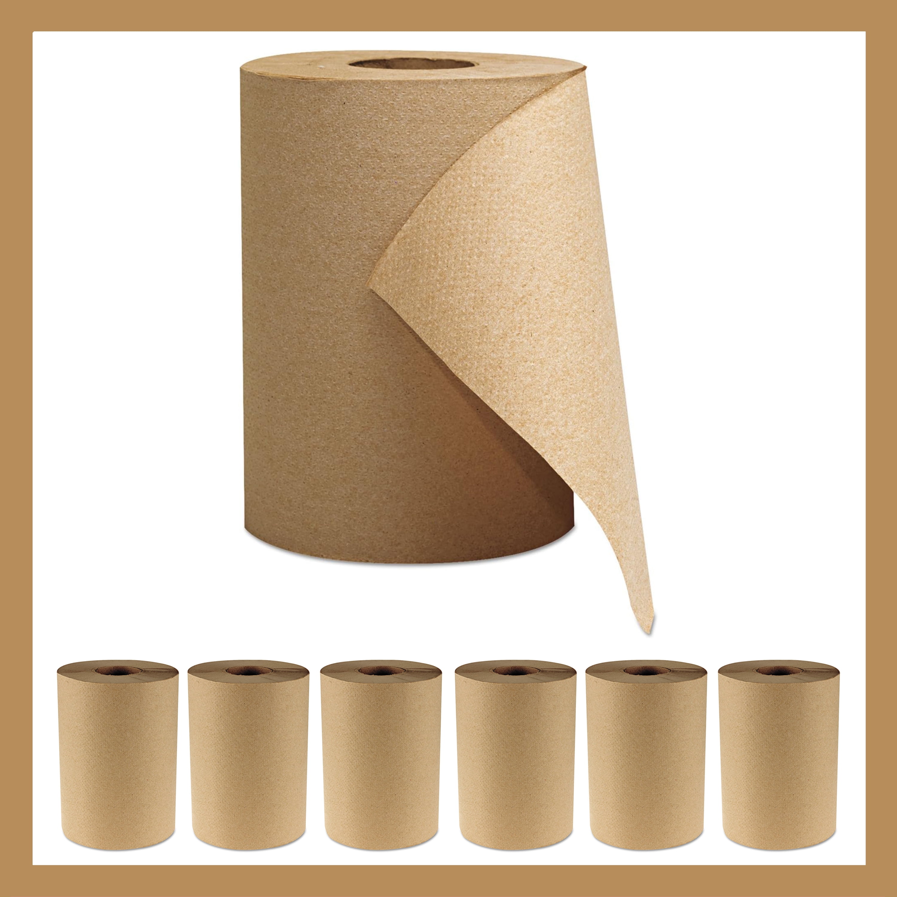 Pokanic Paper Hand Towels, 6 Rolls, Natural Brown, 8 Inch x 350 ft, 1-Ply, 100% Recycled Fiber, Tork Compatible