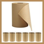 Pokanic Paper Hand Towels, 6 Rolls, Natural Brown, 8 Inch x 350 ft, 1-Ply, 100% Recycled Fiber, Tork Compatible