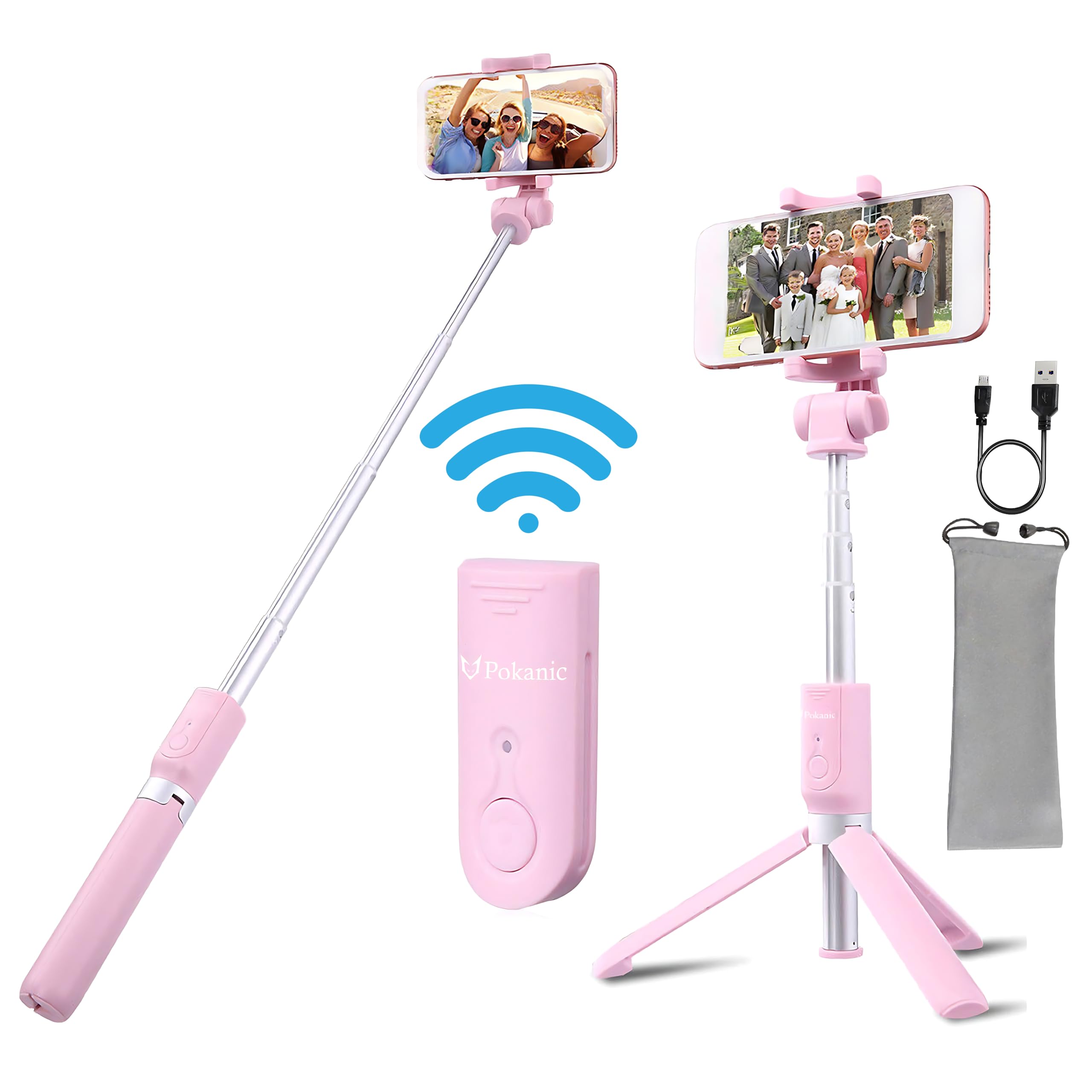 Pokanic Selfie Stick Tripod with Wireless Remote Shutter Controller