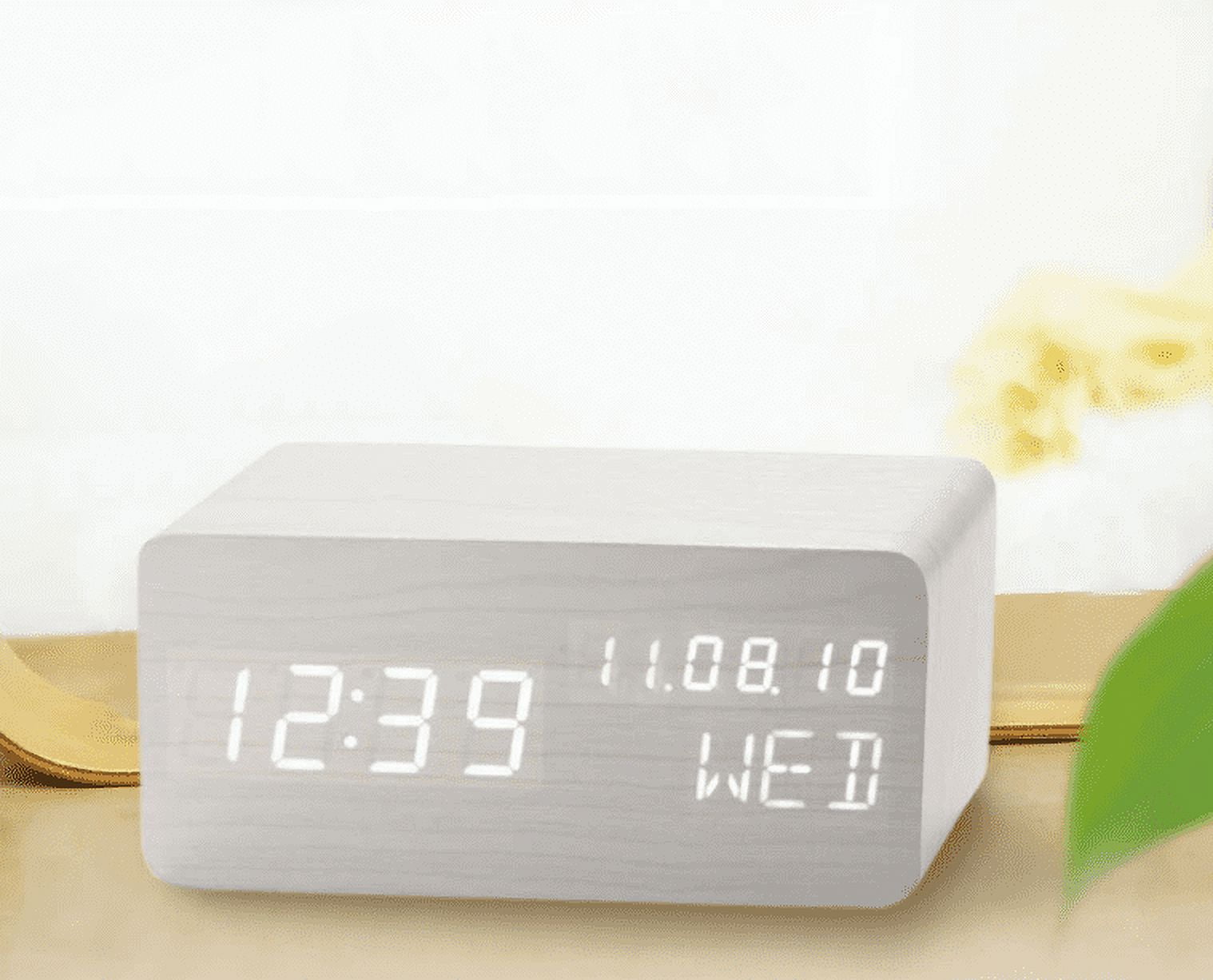 Pokanic Wood Digital Alarm Clock Desk Time, Date(MM / DD / YY), Day of