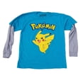 thumbnail image 1 of Poke-22 Pikachu Kids Childrens Pokemon Shirt T-shirt Blue Long Sleeves XL, 1 of 1