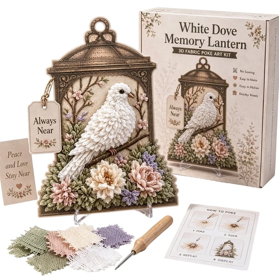 Poke Art Kits for Adults White Dove Memory Lantern 3D Fabric Poke Art Kit Home Decor Adult Craft Supplies Beginner Friendly Lighting Project E 1 Pcs