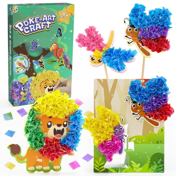 CandWuom Poke-in Art Animals Crafts Kit for Kids, Gifts for 4 5 6 7 8 Year Old Boys & Girls Arts Supplies, Make Your Own Forest Scene with 11 Animals & 5 Display Backdrop