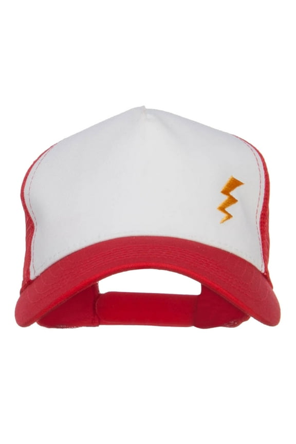 Poke Monster Lightening Tail Embroidered Mesh Cap - White Red OSFM