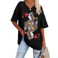 thumbnail image 1 of Poke Queen Print Women Loose Oversized V-Neck Half Sleeve T-Shirt, 1 of 5