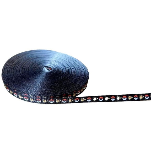Pokeball And Pikachu Black Border 0.25" Wide 3 Yards Long Repeat Ribbon
