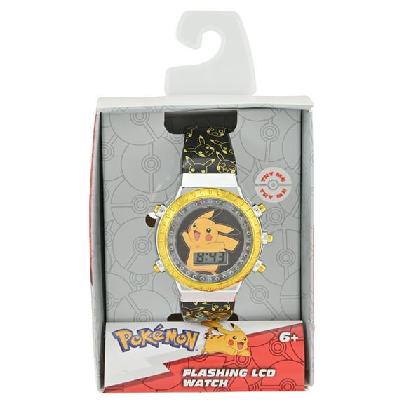 Pokmon Pikachu Unisex Child Yellow and Black LCD Flashing Bezel Watch, POK4258WM