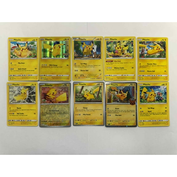Lot of 10 Pikachu Pokemon Cards | No Duplicates, Random Assortment from Official TCG Sets