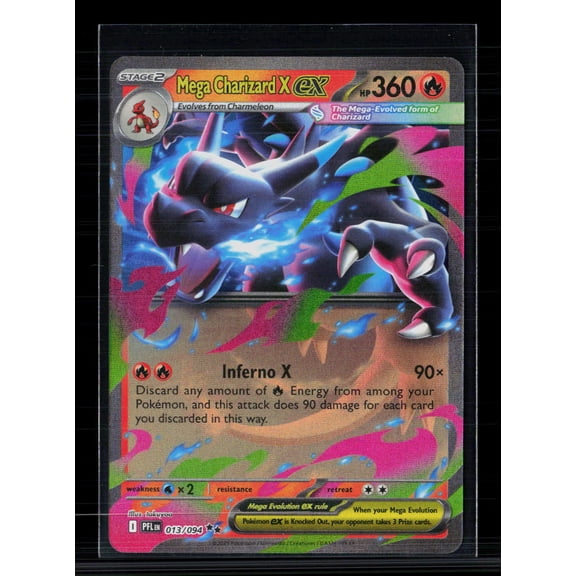 Pokemon 2025 Mega Evolution Phantasmal Flames Mega Charizard X EX Holo Trading Card RR 13/94