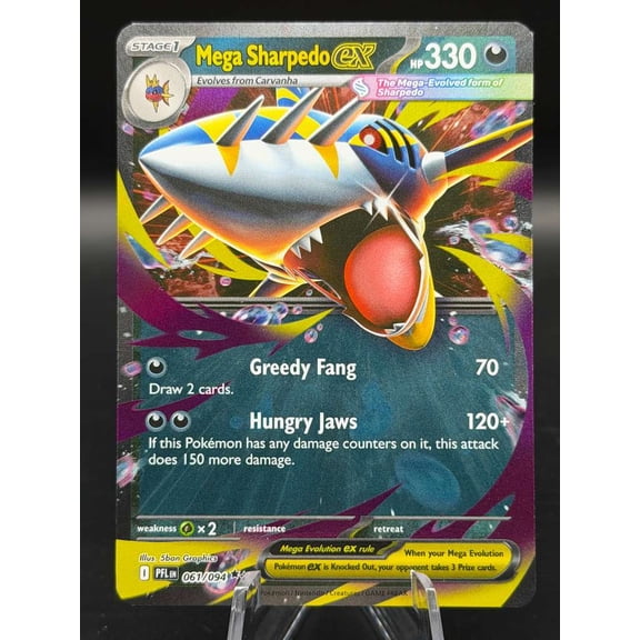 Pokemon 2025 Mega Evolution Phantasmal Flames Mega Sharpedo EX 61/94 Double Rare Trading Card