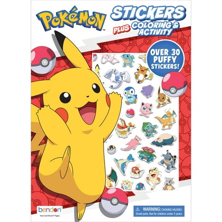 Pokemon 32-page Puffy Sticker Coloring and Activity Book, by Bendon, Paperback