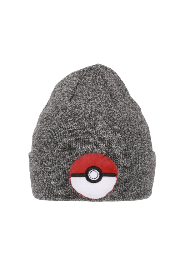 Pokemon 3D Plush Pokeball Youth Gray Cuff Beanie