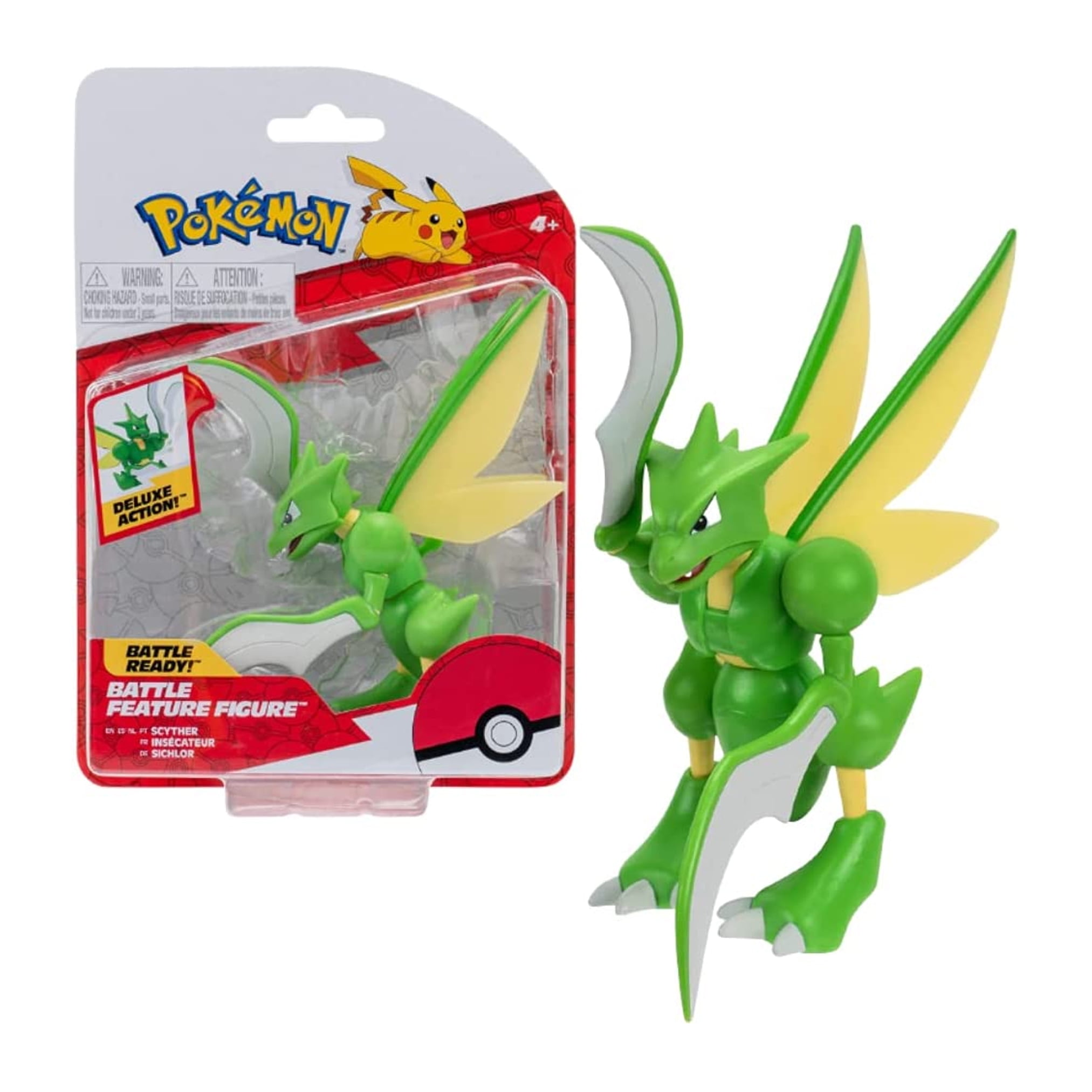 Pokemon 4.5 Inch Scyther Battle Figure with Chop Attack Arms, Multi 