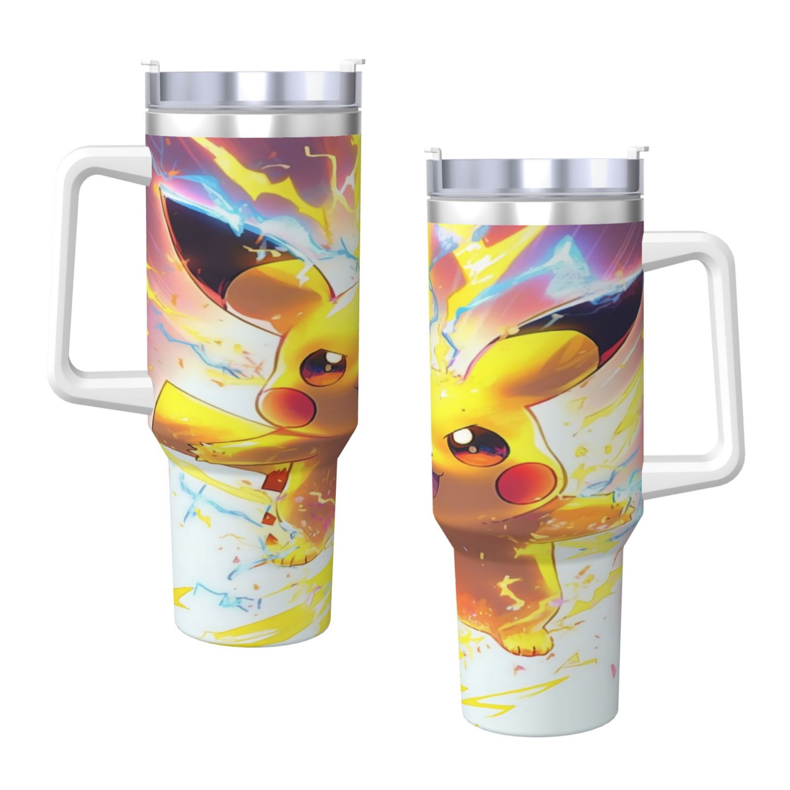 Pokemon 40 Oz Tumbler With Handle And Straw Double Wall Stainless Steel