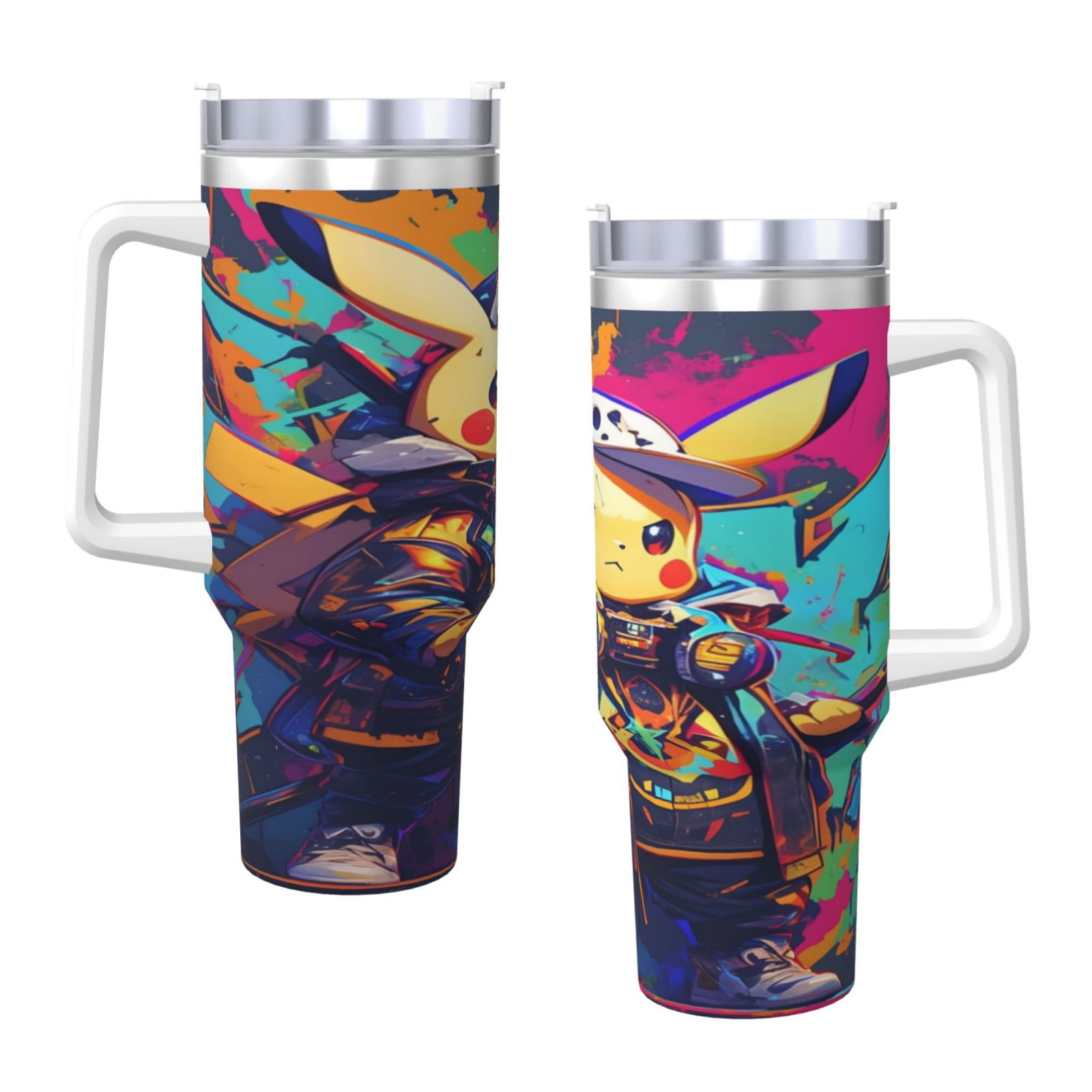 Pokemon 40 Oz Tumbler With Handle And Straw Double Wall Stainless Steel