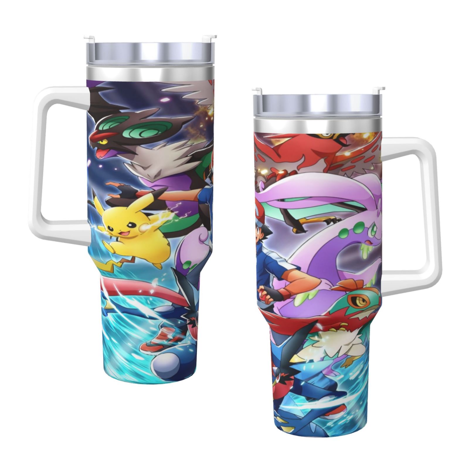 Pokemon 40 Oz Tumbler With Handle And Straw Double Wall Stainless Steel
