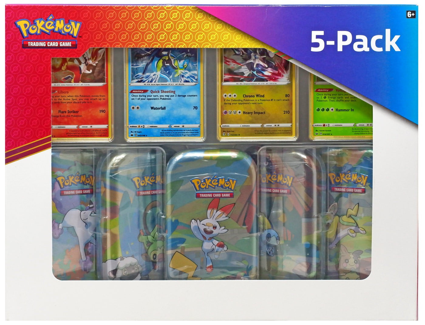 Free Shipping! Pokemon 5 Pack Mini Tin + 4 Promo Cards Set