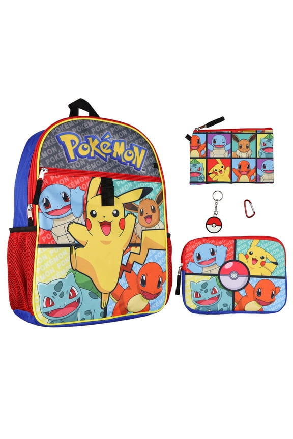 Pokemon 16" Backpack 5-Piece Set with Pencil Case and Keychain