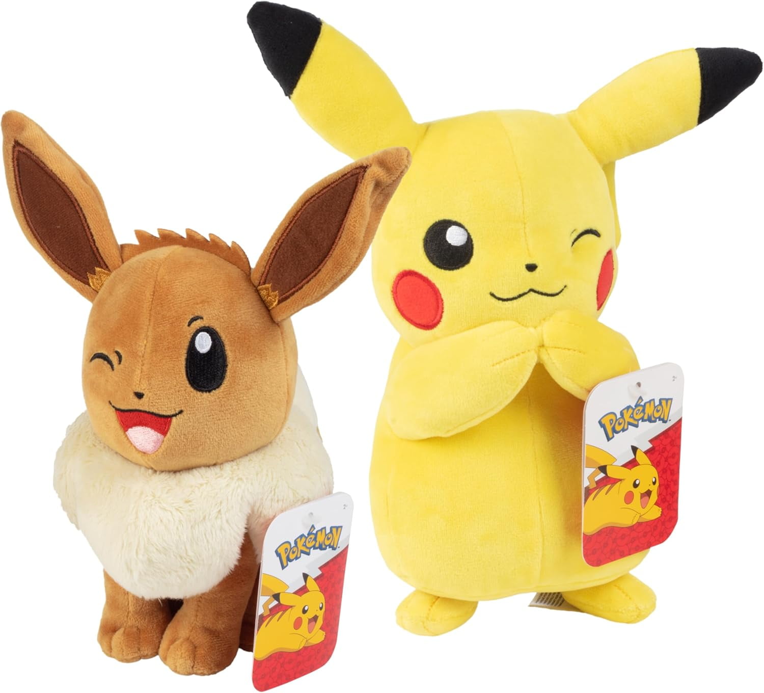 POKMON Pokemon 8" Eevee & Pikachu Plush, 2-Pack - Let's Go Starters - Officially Licensed - Quality Soft Collectible Stuffed Animal Toy Figures - Gift for Kids, Boys, Girls - 2+