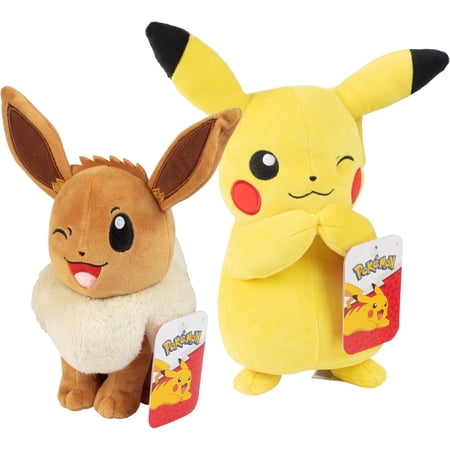 Pokemon 8" Eevee & Pikachu Plush, 2-Pack - Let's Go Starters - Officially Licensed - Soft Collectible Stuffed Animal Toy Figures - Gift for Kids, Boys, Girls - 2+