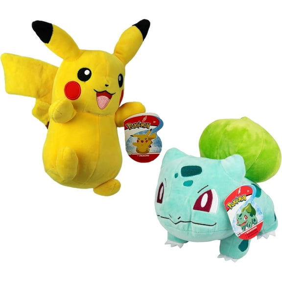 Pokemon Pikachu & Bulbasaur Plush Stuffed Animal Toys, 2-Pack - 8" - Officially Licensed - Great Gift for Kids, Boys, Girls & Fans