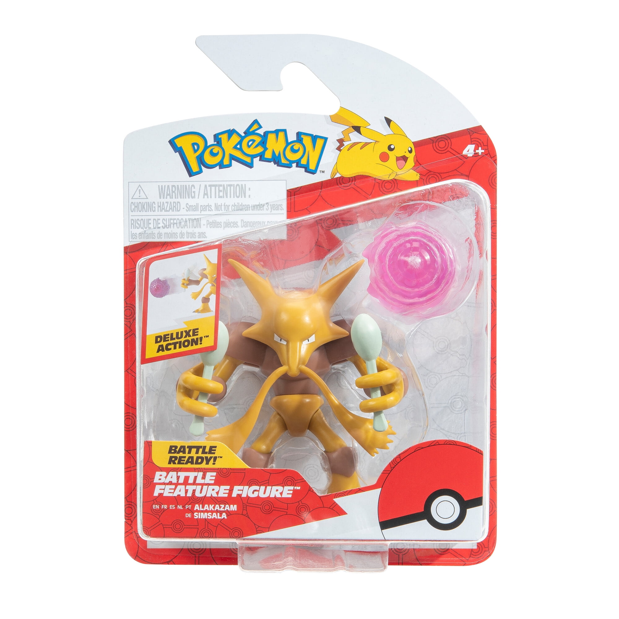 Pokemon Alakazam Battle Feature Figure - 4.5 inch Alakazam Battle Ready  Figure with Psychic Blast Accessory 